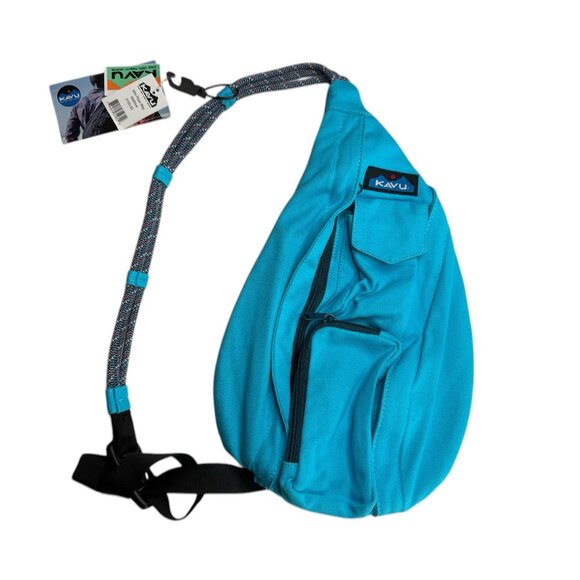 KAVU New NWT Sling Pack Backpack Turquoise Blue.  Rope Handles.  Mini Rope Bag. main image 4